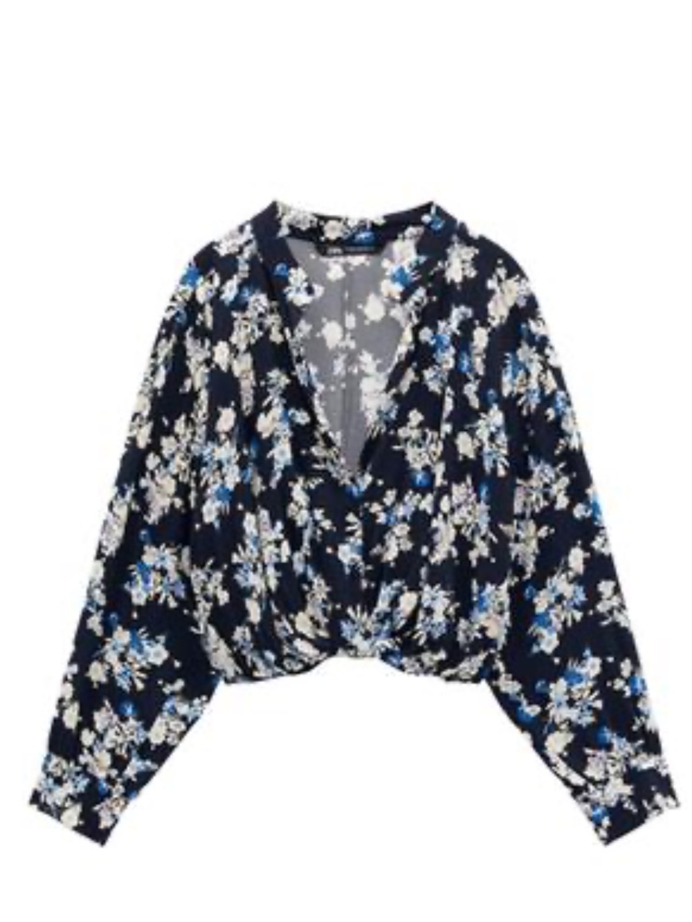 Zara Navy Floral V-Neck Knot Front Crop Top